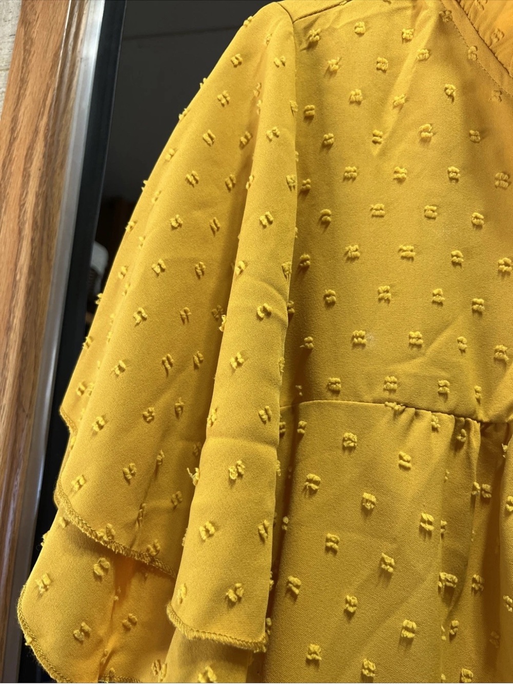 SHEIN CURVE Mustard Yellow Ruffle Yoke Top - Picture 6 of 12